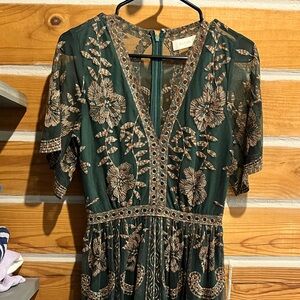 Altar’d State Floor Length Floral Dress in Green